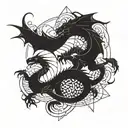 dragon geometric representation battle scene depicting tattoo design idea