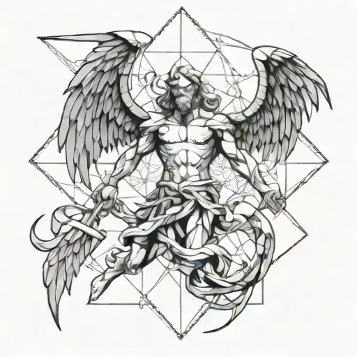 arc angel michael fighting satan tattoo design idea