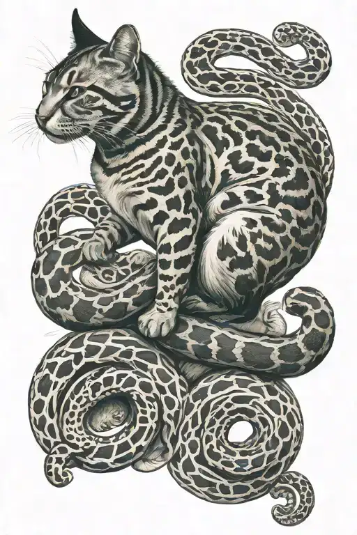 cat curled, horse jumping, snake coiled tattoo design idea