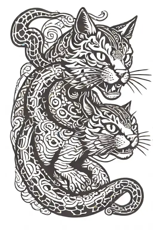 cat curled, horse jumping, snake coiled tattoo design idea