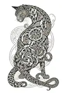 cat curled, horse jumping, snake coiled tattoo design idea