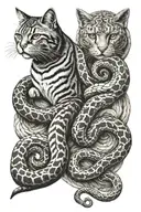 cat curled, horse jumping, snake coiled tattoo design idea