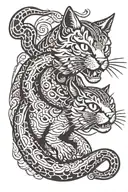 cat curled, horse jumping, snake coiled tattoo design idea