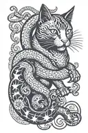 cat curled, horse jumping, snake coiled tattoo design idea