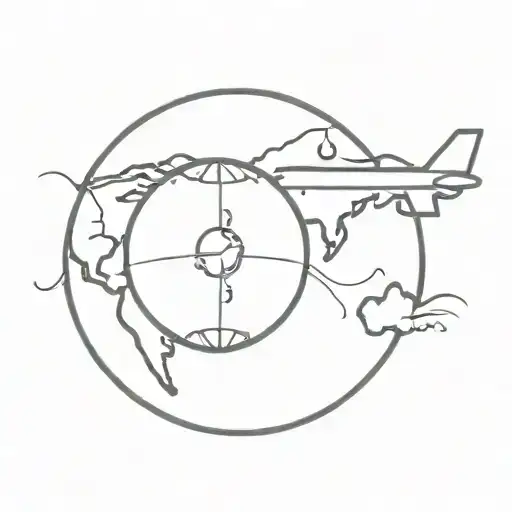 world globe with a plane flying in the sky tattoo design idea