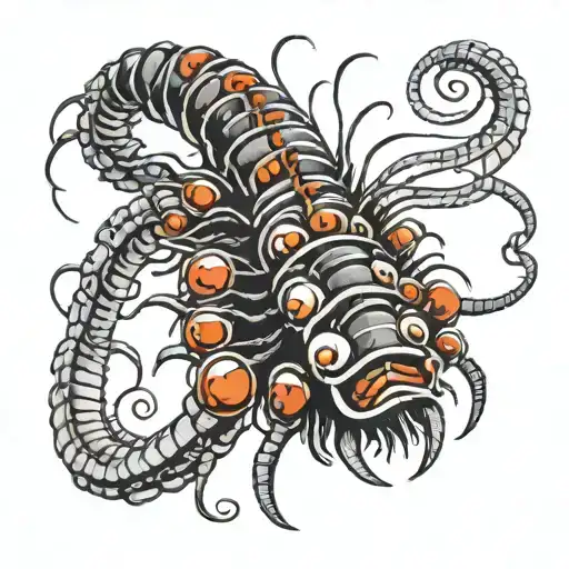 centipede with many eyes black and white tattoo design idea