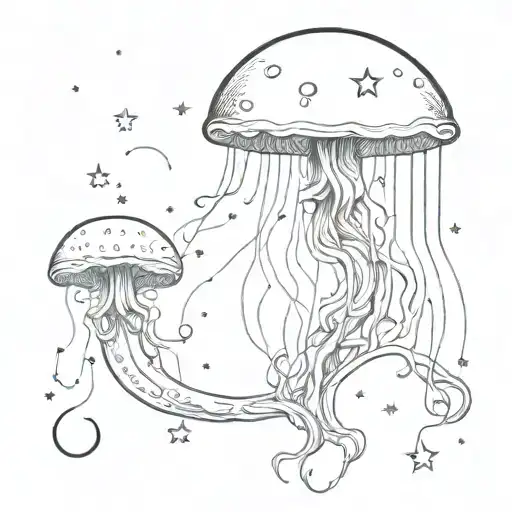 jellyfish with moon and stars tattoo design idea