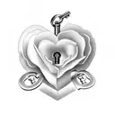 A heart-shaped lock and key intertwined with roses symbolizing eternal love and passion tattoo design idea