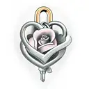 A heart-shaped lock and key intertwined with roses symbolizing eternal love and passion tattoo design idea