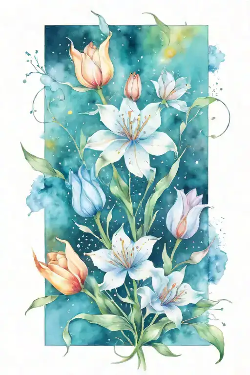 constellation of Gemini with tulips and moonstones  tattoo design idea