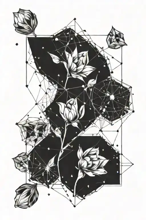 constellation of Gemini with one tulip and one moonstone tattoo design idea