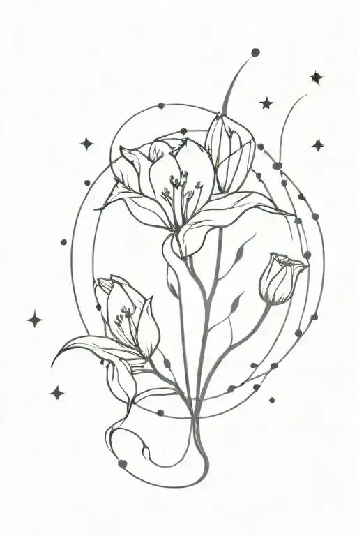 constellation of Gemini with tulips and moonstones  tattoo design idea