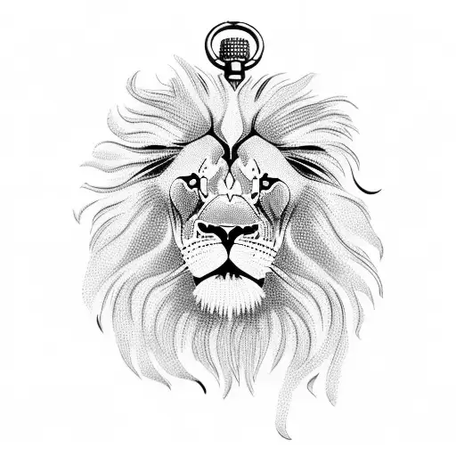 Blackwork "Pocket Watch Lion" Tattoo Idea BlackInk AI