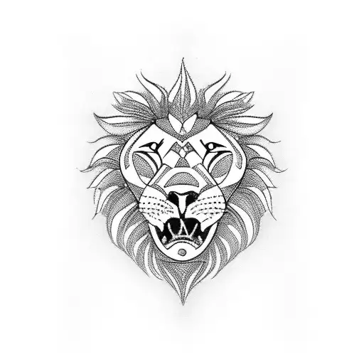 Blackwork "Pocket Watch Lion" Tattoo Idea BlackInk AI