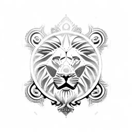 Blackwork "Pocket Watch Lion" Tattoo Idea BlackInk AI