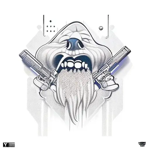 gangster with uzi gold teeth tattoo design idea
