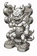 cartoon baby devil lifting weights tattoo design idea