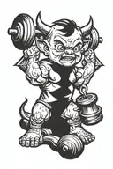 cartoon baby devil lifting weights tattoo design idea