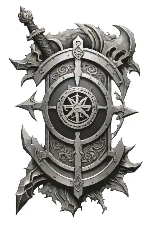 half life, viking shield, portal opening tattoo design idea