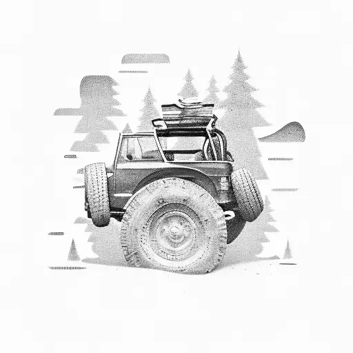 man leaning on a jeep tattoo design idea