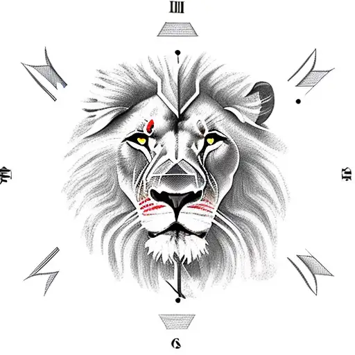 Lion, clock, arrow, compass tattoo design idea