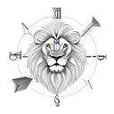 Lion, clock, arrow, compass tattoo design idea