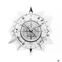 Lion, clock, arrow, compass tattoo design idea