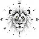 Lion, clock, arrow, compass tattoo design idea