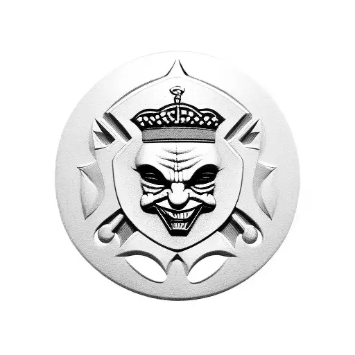 Police badge with a black-grey joker face tattoo design idea