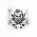 A joker face with the phrase 'Why so serious?' in dotwork style tattoo design idea