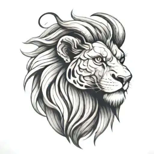 tiny chimera lion head with goat tattoo design idea