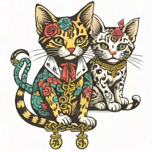 gangster kittens with money and cross necklace  tattoo design idea