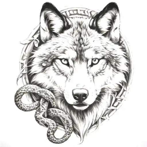 wolf and snake smoke forming the shape tattoo design idea