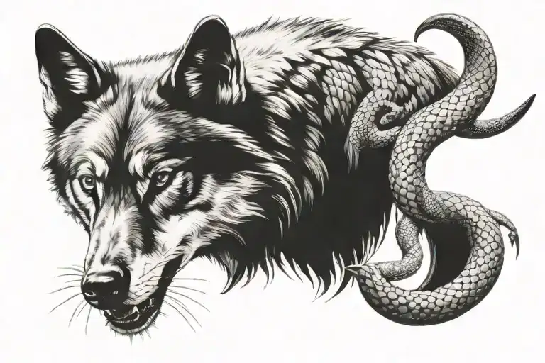 wolf and snake tattoo design idea