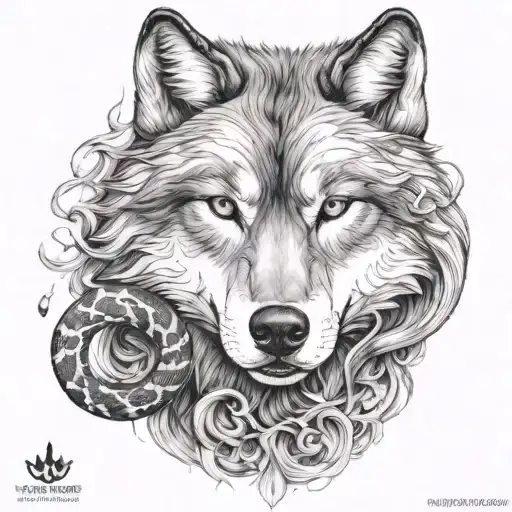 wolf and snake smoke forming the shape tattoo design idea