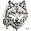 wolf and snake smoke forming the shape tattoo design idea