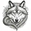 wolf and snake smoke forming the shape tattoo design idea
