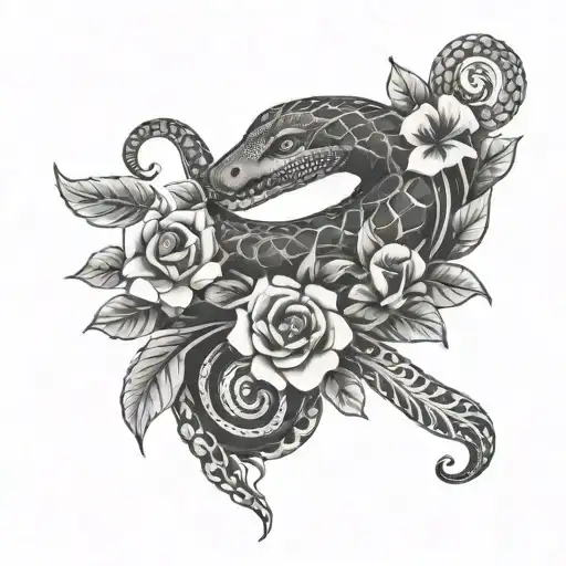 flowers and snakes with leaves on the collarbones tattoo design idea