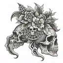 flowers spider skull bones tattoo design idea