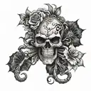 flowers spider skull bones tattoo design idea