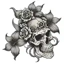 flowers spider skull bones tattoo design idea