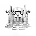 grec temple with centurion tattoo design idea