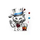 drink me bottle and mad hatter hat with time piece tattoo design idea