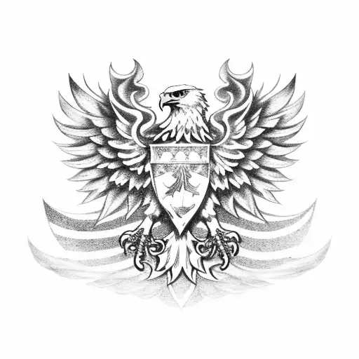 An eagle holding a Polish flag and an American flag in its talons tattoo design idea