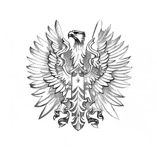 A sketch-style design of an eagle soaring over the Polish and American flags tattoo design idea