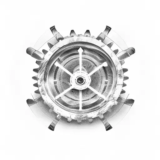 A car dashboard with gears and speedometers, merging with a heartbeat line tattoo design idea