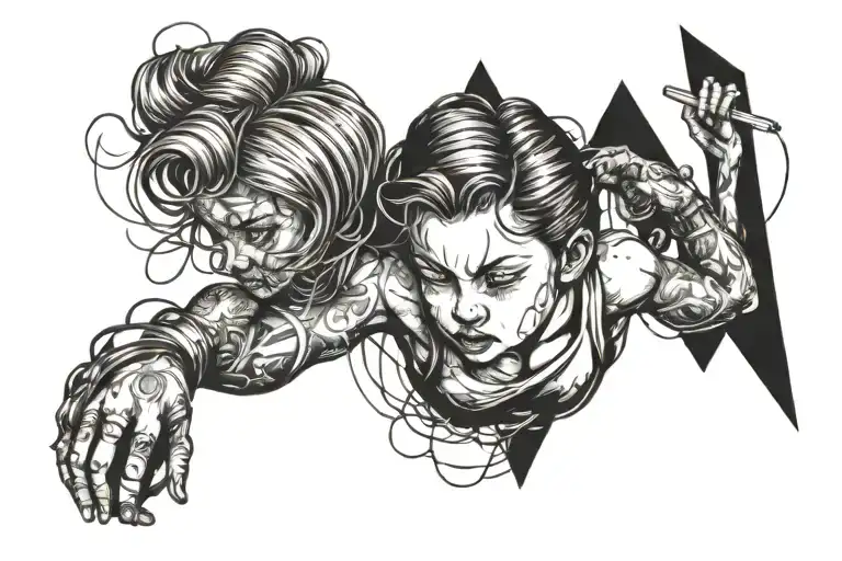 little girl fighting her mind body soul tattoo design idea