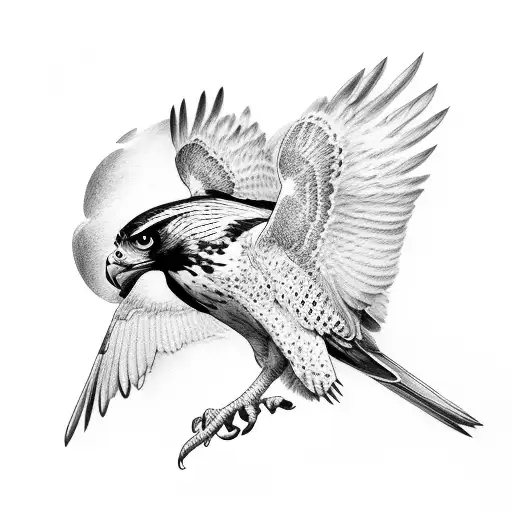 falcon spreading their wings over the fores tattoo design idea