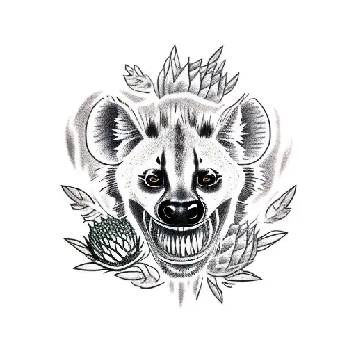 hyena with proteas in mouth tattoo design idea