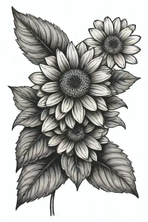 small gerbera with leafes tattoo design idea
